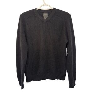 George‎ Mens Black 100% Cashmere V-Neck Sweater Size Small Preppy Classic Cozy